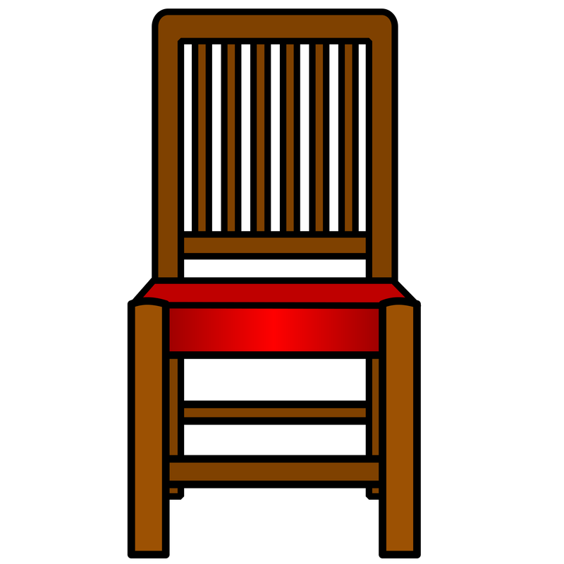 a brown wooden chair with a red seat cushion